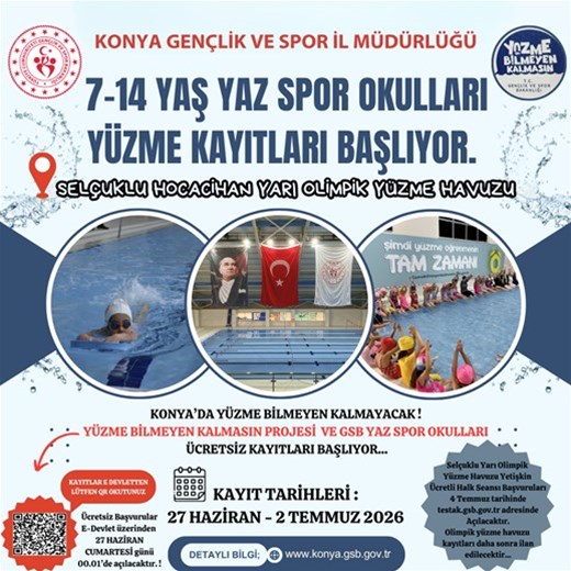 SELÇUKLU HOCACİHAN YARI OLİMPİK YÜZME HAVUZUMUZDA YAZ DÖNEMİ YÜZME KURSLARIMIZIN BAŞVURULARI BAŞLIYOR