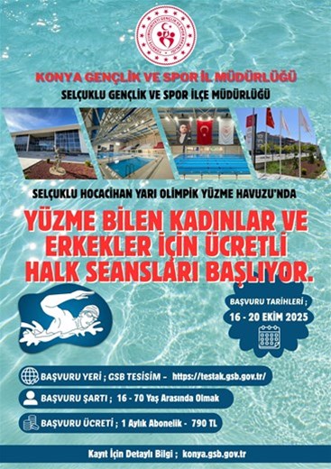 HOCACİHAN YARI OLİMPİK YÜZME HAVUZUMUZDA HALK SEANSLARI BAŞVURULARI BAŞLADI